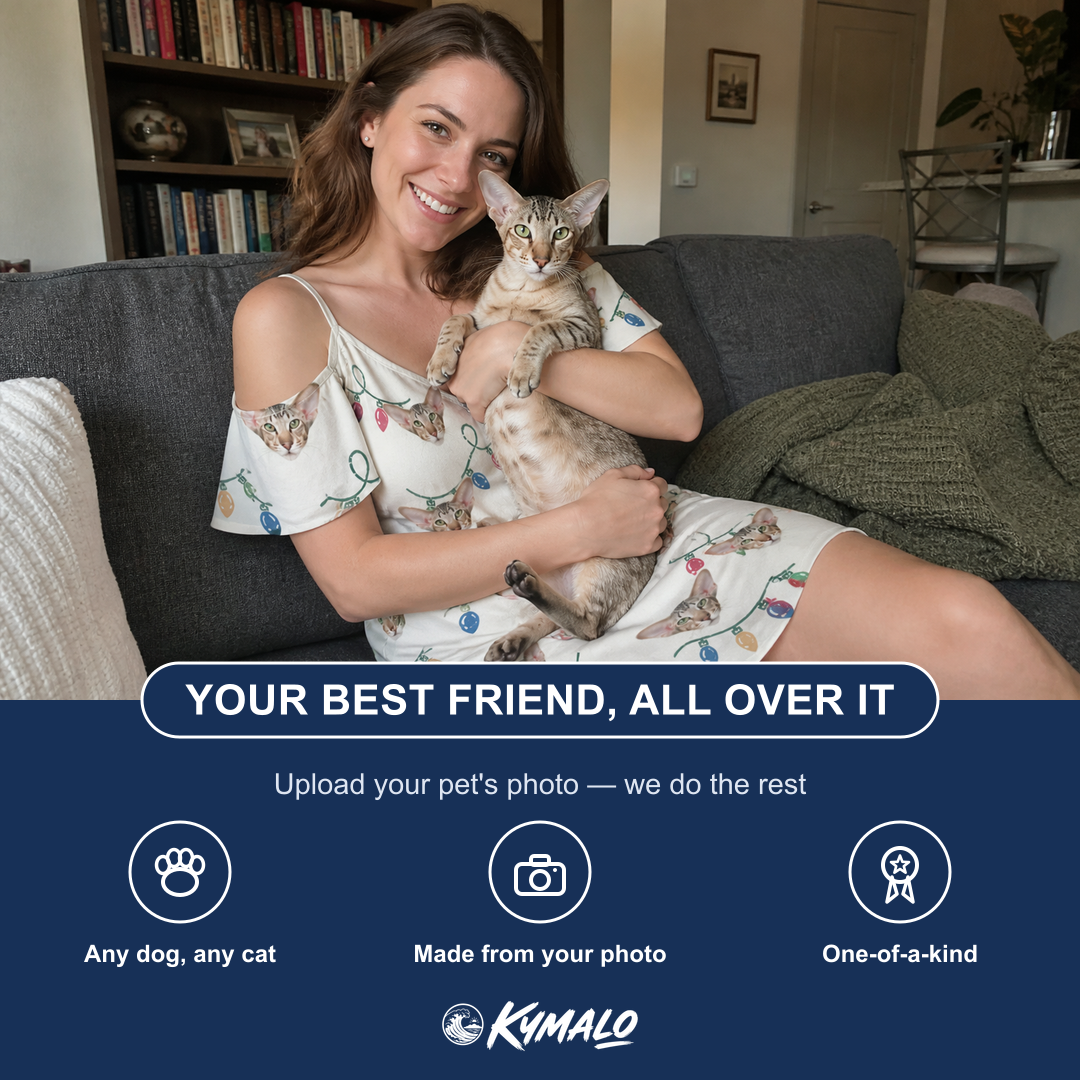 Friends in matching Women's Twinkle Tangled Custom Cat Face Off-Shoulder Dress — a group gift photo