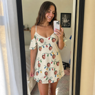 Real-life photo of someone wearing Women's Twinkle Tangled Custom Face Off-Shoulder Dress — custom faces printed all-over
