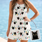 Woman wearing Women's Twinkle Tangled Custom Cat Face Tank Dress — custom faces printed all-over