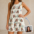 Woman wearing Women's Twinkle Tangled Custom Face Tank Dress — custom faces printed all-over