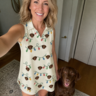 Selfie with the pet whose face is printed all over this Women's Twinkle Tangled Custom Dog Face V-Neck Dress