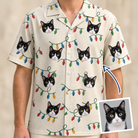 Man wearing Men's Twinkle Tangled Custom Cat Face Hawaiian Shirt — custom faces printed all-over