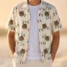 Man wearing Men's Twinkle Tangled Custom Cat Face Hawaiian Shirt open over a white tee