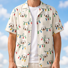 Man wearing Men's Twinkle Tangled Custom Dog Face Hawaiian Shirt open over a white tee