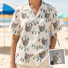 Woman wearing Women's Twinkle Tangled Custom Cat Face Hawaiian Shirt — custom faces printed all-over