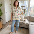 Full-length photo with the pet printed all over this Women's Twinkle Tangled Custom Cat Face Hawaiian Shirt