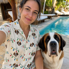 Selfie with the pet whose face is printed all over this Women's Twinkle Tangled Custom Dog Face Hawaiian Shirt