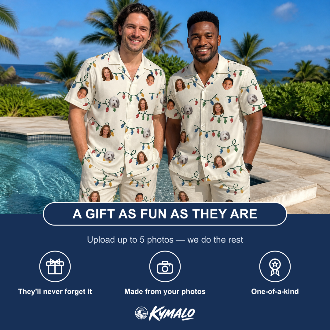 Friends in matching Men's Twinkle Tangled Custom Face Shirt & Shorts Set — a group gift photo