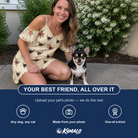 Friends in matching Women's Poinsettia Pop Custom Dog Face Off-Shoulder Dress — a group gift photo