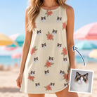 Woman wearing Women's Poinsettia Pop Custom Cat Face Tank Dress — custom faces printed all-over