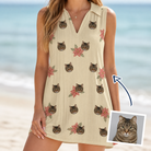 Woman wearing Women's Poinsettia Pop Custom Cat Face V-Neck Dress — custom faces printed all-over