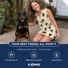 Friends in matching Women's Poinsettia Pop Custom Dog Face V-Neck Dress — a group gift photo