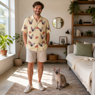 Full-length photo with the pet printed all over this Men's Poinsettia Pop Custom Cat Face Hawaiian Shirt