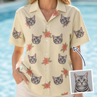 Woman wearing Women's Poinsettia Pop Custom Cat Face Hawaiian Shirt — custom faces printed all-over