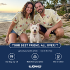 Friends in matching Women's Poinsettia Pop Custom Dog Face Hawaiian Shirt — a group gift photo