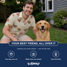 Friends in matching Men's Poinsettia Pop Custom Dog Face Polo Shirt — a group gift photo