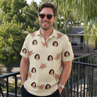 Real-life photo of someone wearing Men's Poinsettia Pop Custom Face Polo Shirt — custom faces printed all-over