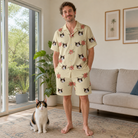 Full-length photo with the pet printed all over this Men's Poinsettia Pop Custom Cat Face Shirt & Shorts Set
