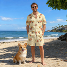Full-length photo with the pet printed all over this Men's Poinsettia Pop Custom Dog Face Shirt & Shorts Set