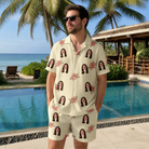 Real-life photo of someone wearing Men's Poinsettia Pop Custom Face Shirt & Shorts Set — custom faces printed all-over
