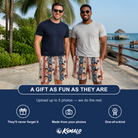 Friends in matching Men's Wrapped Wonders Custom Face Beach Shorts — a group gift photo