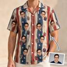 Man wearing Men's Wrapped Wonders Custom Face Hawaiian Shirt — custom faces printed all-over