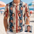 Man wearing Men's Wrapped Wonders Custom Face Polo Shirt — custom faces printed all-over