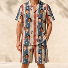 Model wearing Men's Wrapped Wonders Custom Face Shirt & Shorts Set printed with kids' faces