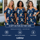 Friends in matching Women's Snowman Shenanigans Custom Face Off-Shoulder Dress — a group gift photo