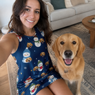 Selfie with the pet whose face is printed all over this Women's Snowman Shenanigans Custom Dog Face Tank Dress