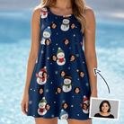 Woman wearing Women's Snowman Shenanigans Custom Face Tank Dress — custom faces printed all-over