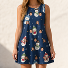 Model wearing Women's Snowman Shenanigans Custom Face Tank Dress printed with kids' faces