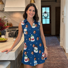 Real-life photo of someone wearing Women's Snowman Shenanigans Custom Face V-Neck Dress — custom faces printed all-over