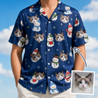Man wearing Men's Snowman Shenanigans Custom Cat Face Hawaiian Shirt — custom faces printed all-over