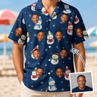 Man wearing Men's Snowman Shenanigans Custom Face Hawaiian Shirt — custom faces printed all-over