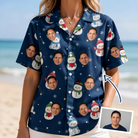 Woman wearing Women's Snowman Shenanigans Custom Face Hawaiian Shirt — custom faces printed all-over