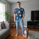 Full-length photo with the pet printed all over this Men's Snowman Shenanigans Custom Cat Face Polo Shirt