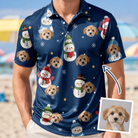Man wearing Men's Snowman Shenanigans Custom Dog Face Polo Shirt — custom faces printed all-over