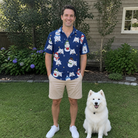 Full-length photo with the pet printed all over this Men's Snowman Shenanigans Custom Dog Face Polo Shirt