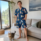 Full-length photo with the pet printed all over this Men's Snowman Shenanigans Custom Cat Face Shirt & Shorts Set