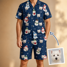 Man wearing Men's Snowman Shenanigans Custom Dog Face Shirt & Shorts Set — custom faces printed all-over