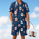 Man wearing Men's Snowman Shenanigans Custom Face Shirt & Shorts Set — custom faces printed all-over