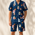 Model wearing Men's Snowman Shenanigans Custom Face Shirt & Shorts Set printed with kids' faces