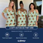 Friends in matching Women's Gingerbread Gallop Custom Face Off-Shoulder Dress — a group gift photo