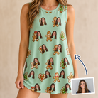 Woman wearing Women's Gingerbread Gallop Custom Face Tank Dress — custom faces printed all-over
