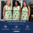 Friends in matching Women's Gingerbread Gallop Custom Face V-Neck Dress — a group gift photo