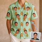 Man wearing Men's Gingerbread Gallop Custom Face Hawaiian Shirt — custom faces printed all-over
