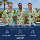 Friends in matching Men's Gingerbread Gallop Custom Face Hawaiian Shirt — a group gift photo
