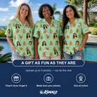 Friends in matching Women's Gingerbread Gallop Custom Face Hawaiian Shirt — a group gift photo