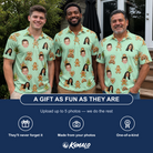 Friends in matching Men's Gingerbread Gallop Custom Face Polo Shirt — a group gift photo